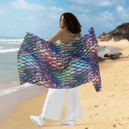 Rip Tide Sarong – Vibrant Scales by ShitHot: Neon mermaid scales, breathable and stylish for fun beach days. theshithotcompany