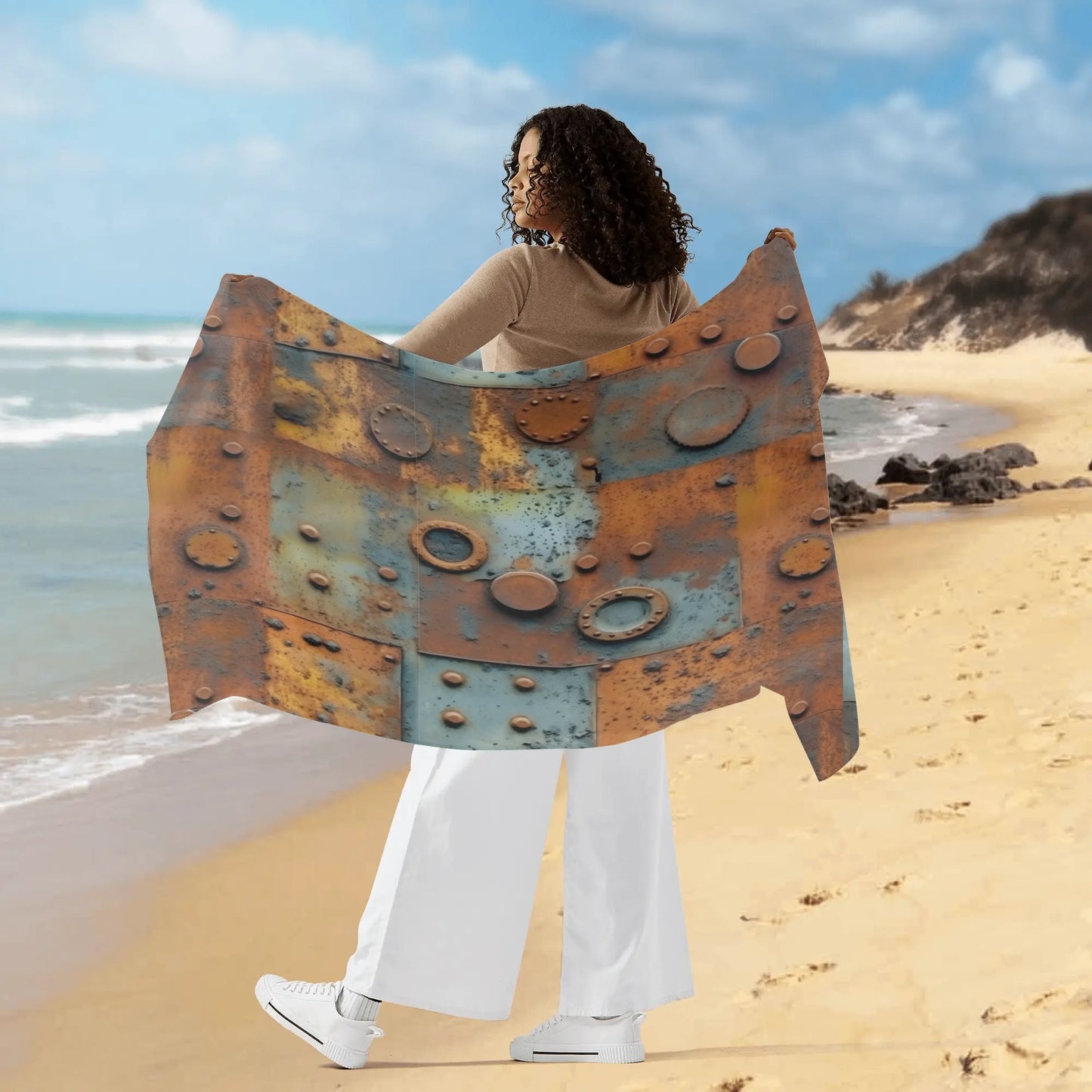 Rip Tide Sarong – Metal Head by ShitHot: Edgy oxidized panel design, lightweight beach sarong for bold summer fashion. theshithotcompany