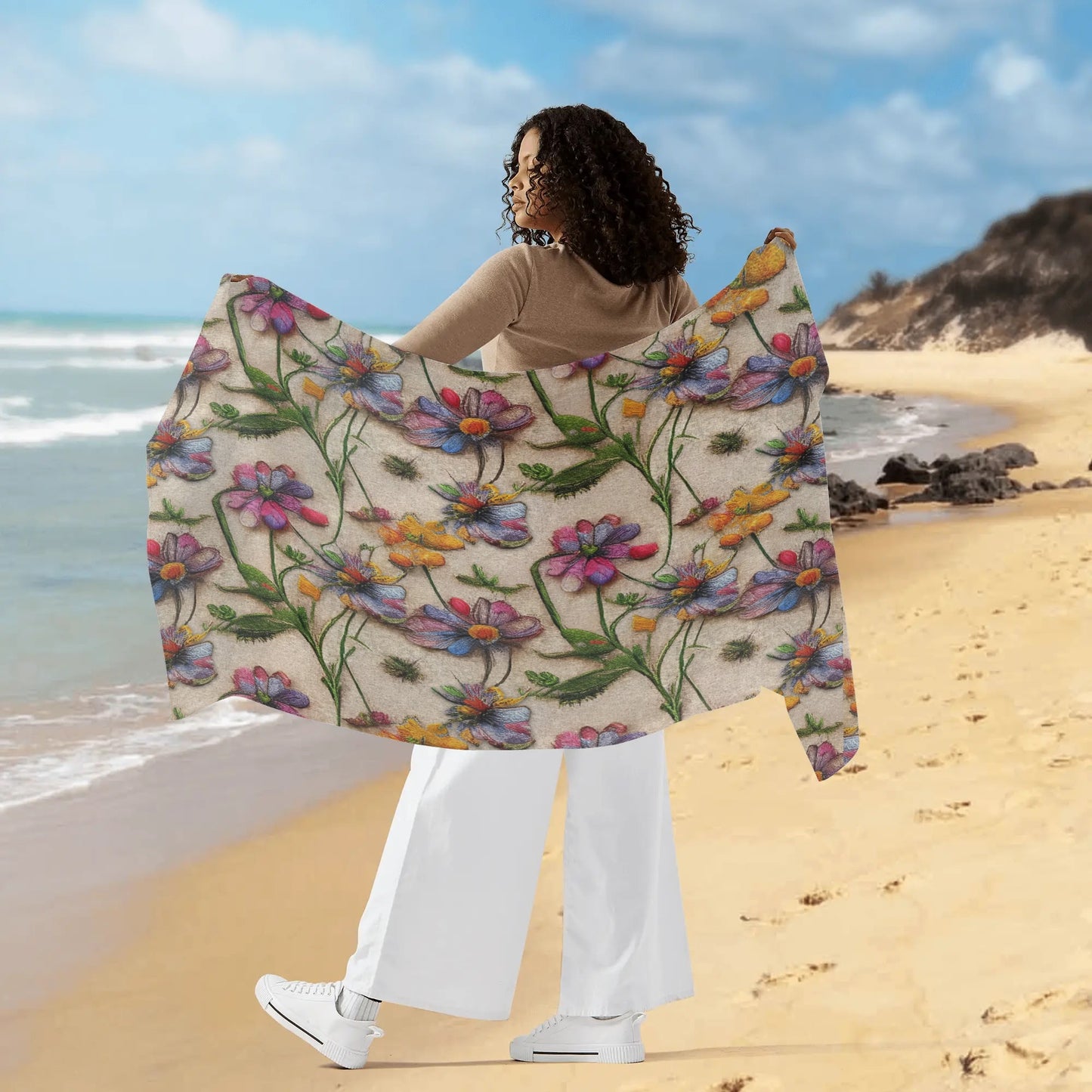 Rip Tide Sarong – Wildflower by ShitHot: Lightweight, breathable sarong with 3D wildflower design for versatile wear. theshithotcompany