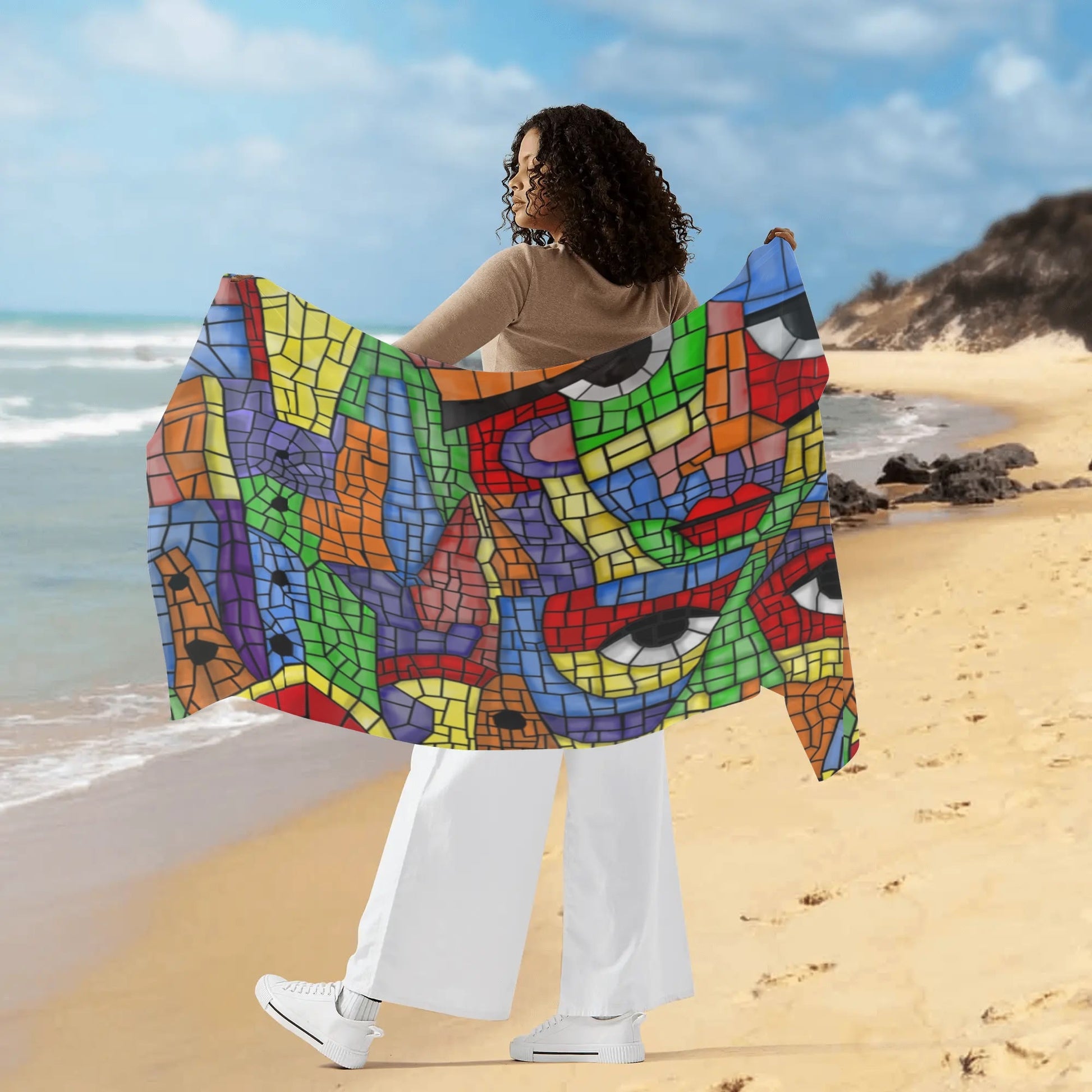 Rip Tide Sarong – The Picasso by ShitHot: Artistic mosaic design, soft and lightweight for unique summer outfits. theshithotcompany