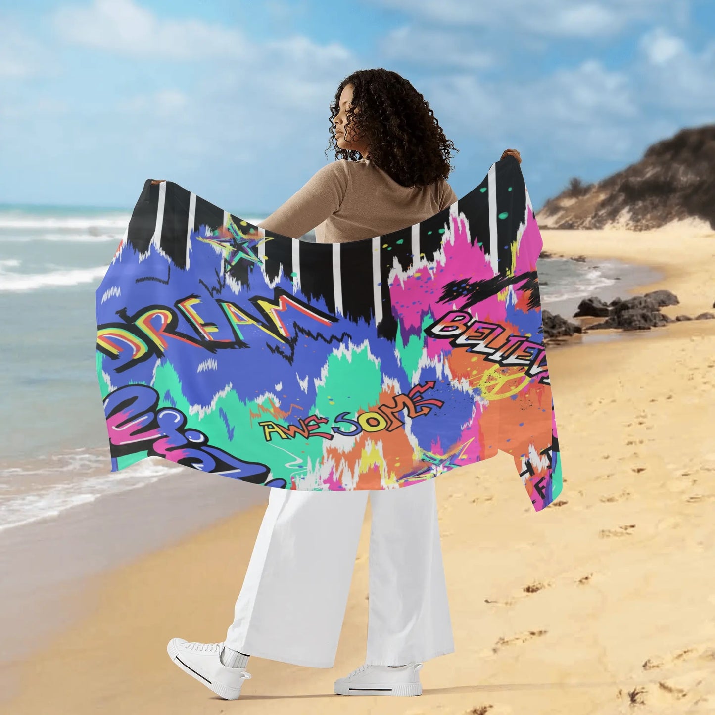 Rip Tide Sarong – Urban Graffiti by ShitHot: Striking graffiti pattern, lightweight and versatile for urban beach style. theshithotcompany