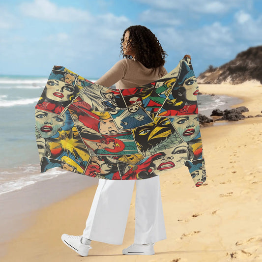 Rip Tide Sarong – Comic Strip by ShitHot: Soft, vibrant comic art sarong, lightweight and perfect for creative summer styling. theshithotcompany