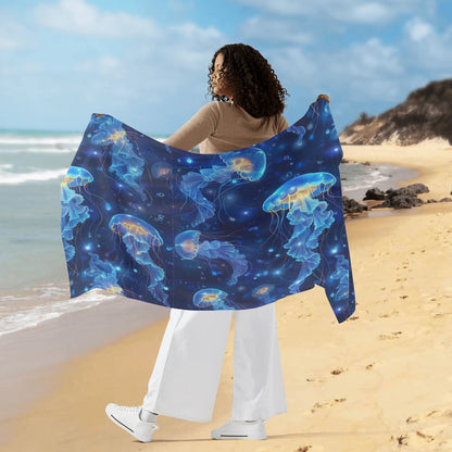 Rip Tide Sarong – Celestial Jellies by ShitHot: Neon jellyfish design, soft and stylish for whimsical summer wear. theshithotcompany