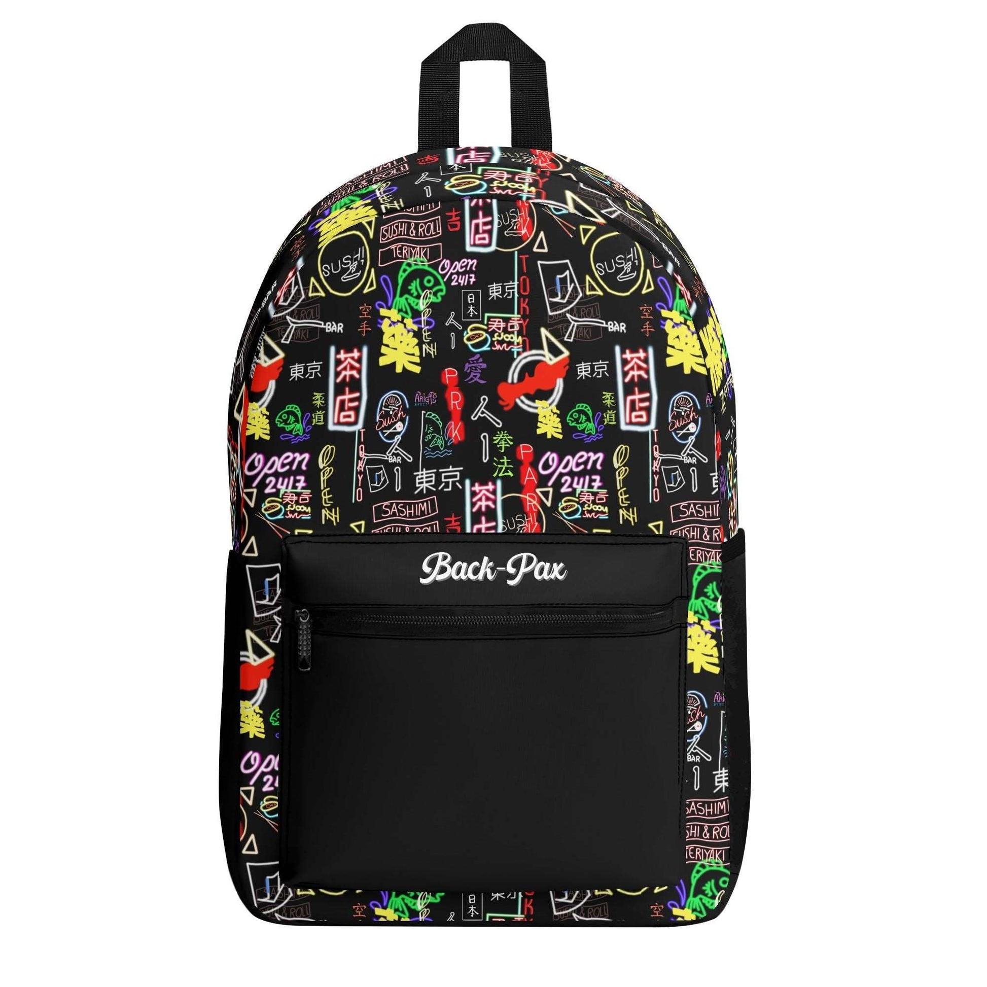 Akihabara Pulse Backpack by ShitHot, vibrant design inspired by Tokyo, perfect for travel and school use." theshithotcompany