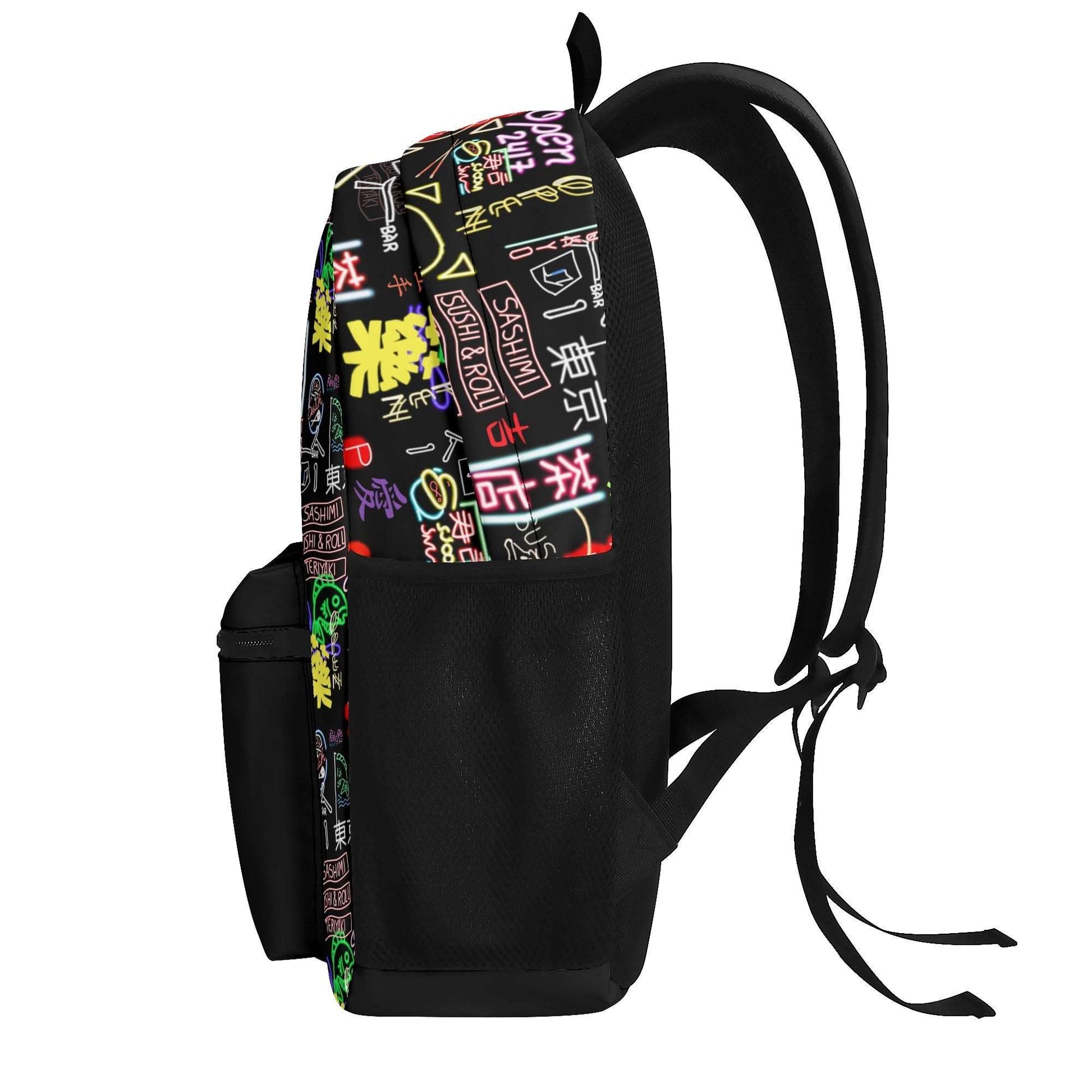 Akihabara Pulse Backpack by ShitHot, vibrant design inspired by Tokyo, perfect for travel and school use." theshithotcompany