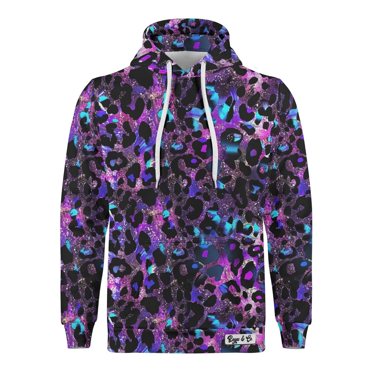 Rogue & Co Futuristic Leopard Hoodie sweatshirt featuring bold leopard print for stylish comfort.. theshithotcompany