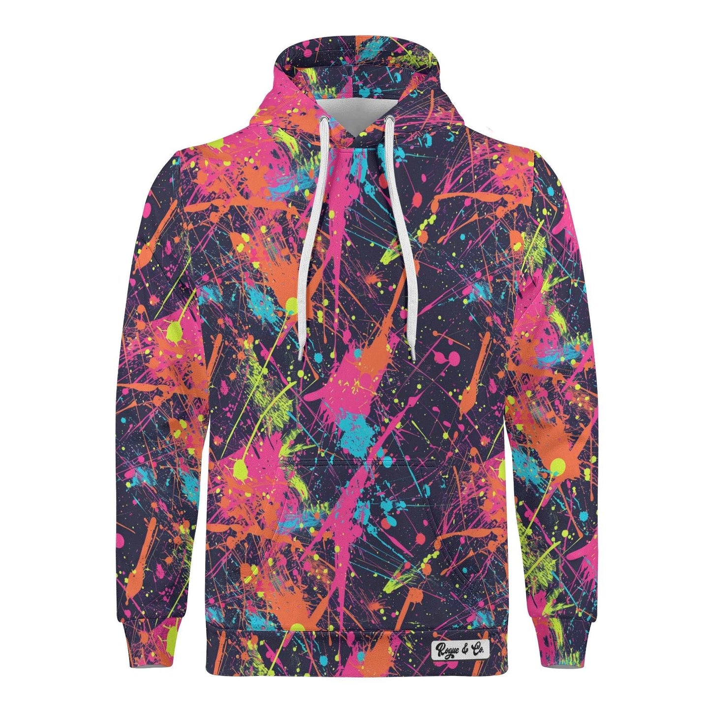 Rogue & Co Paint Splat Hoodie sweatshirt with vibrant splat design for stylish comfort and durability.. theshithotcompany