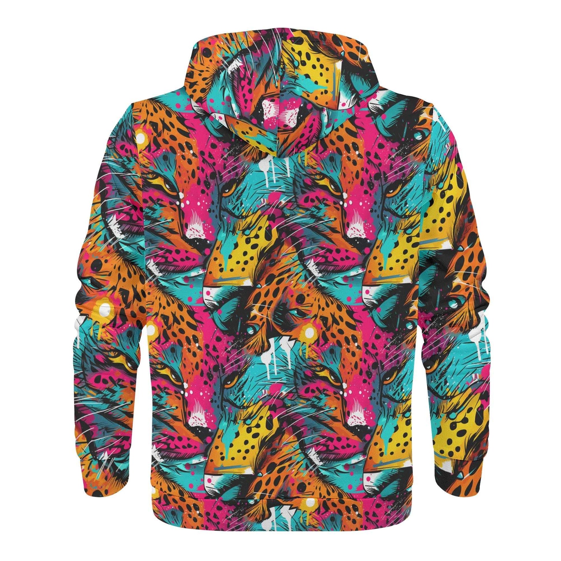 "Rogue & Co Wild Leopard Hoodie with vibrant abstract design, cozy fit, and functional pockets." theshithotcompany