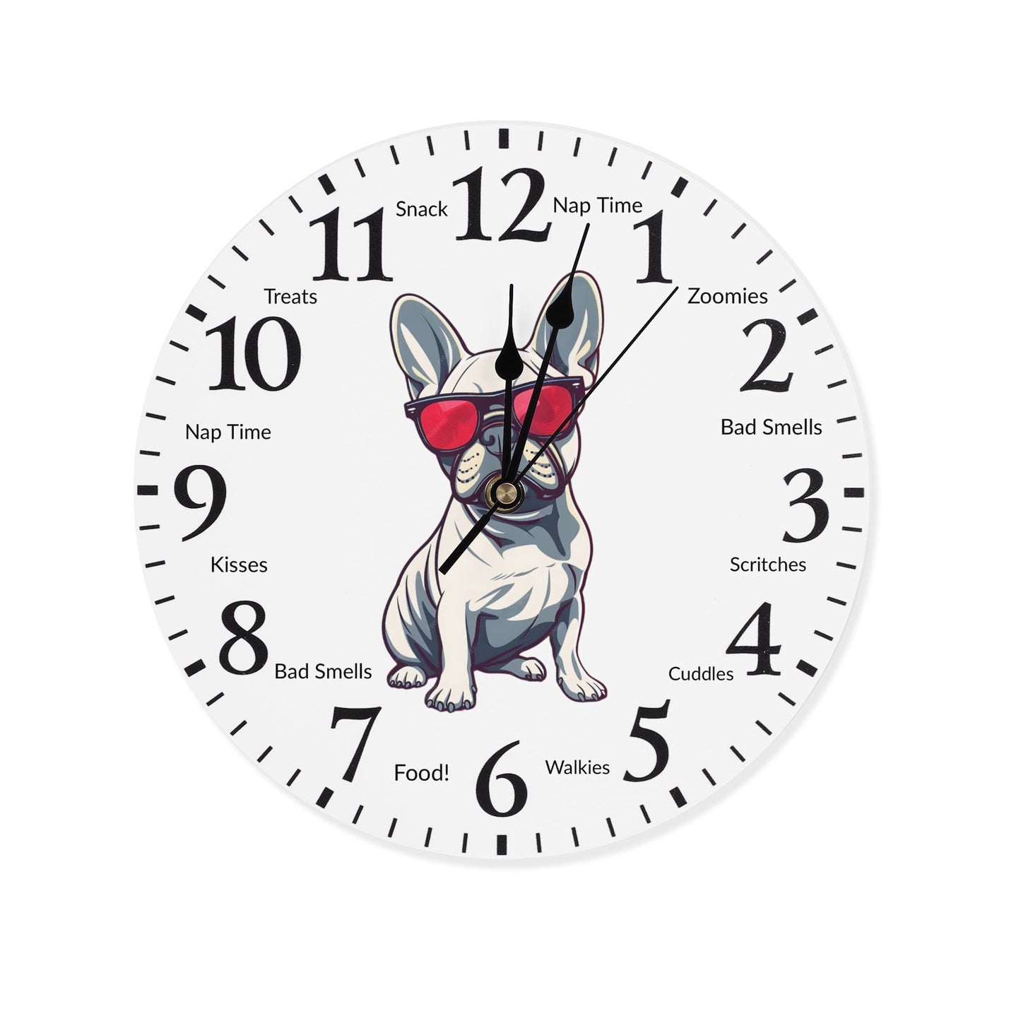 "Pawsome French Bulldog Decorative Wall Clock featuring playful pet activity reminders for dog owners" theshithotcompany