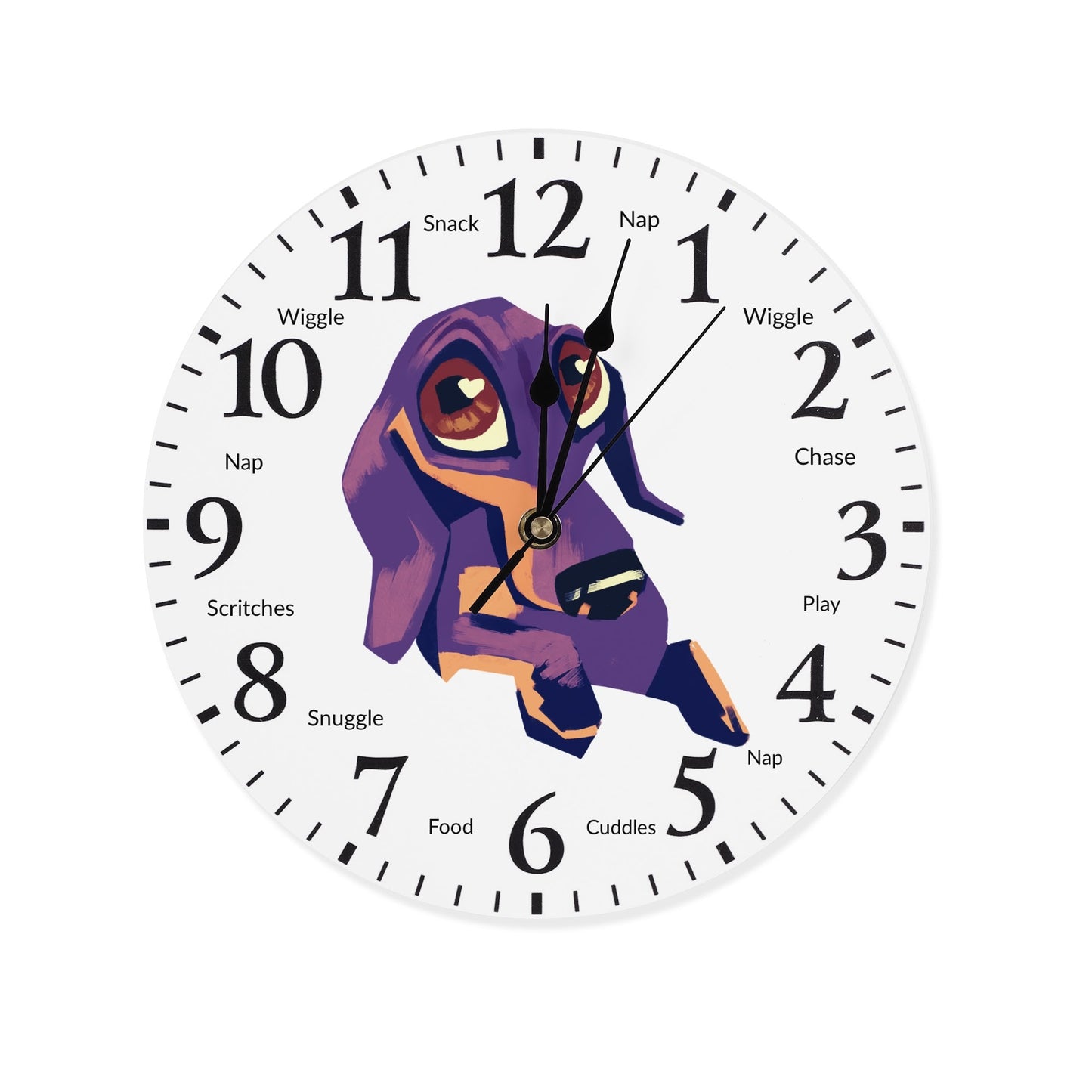 " "Pawsome Dachshund Wall Clock: Stylish, fun design with activity reminders for dog lovers." Theshithotcompany