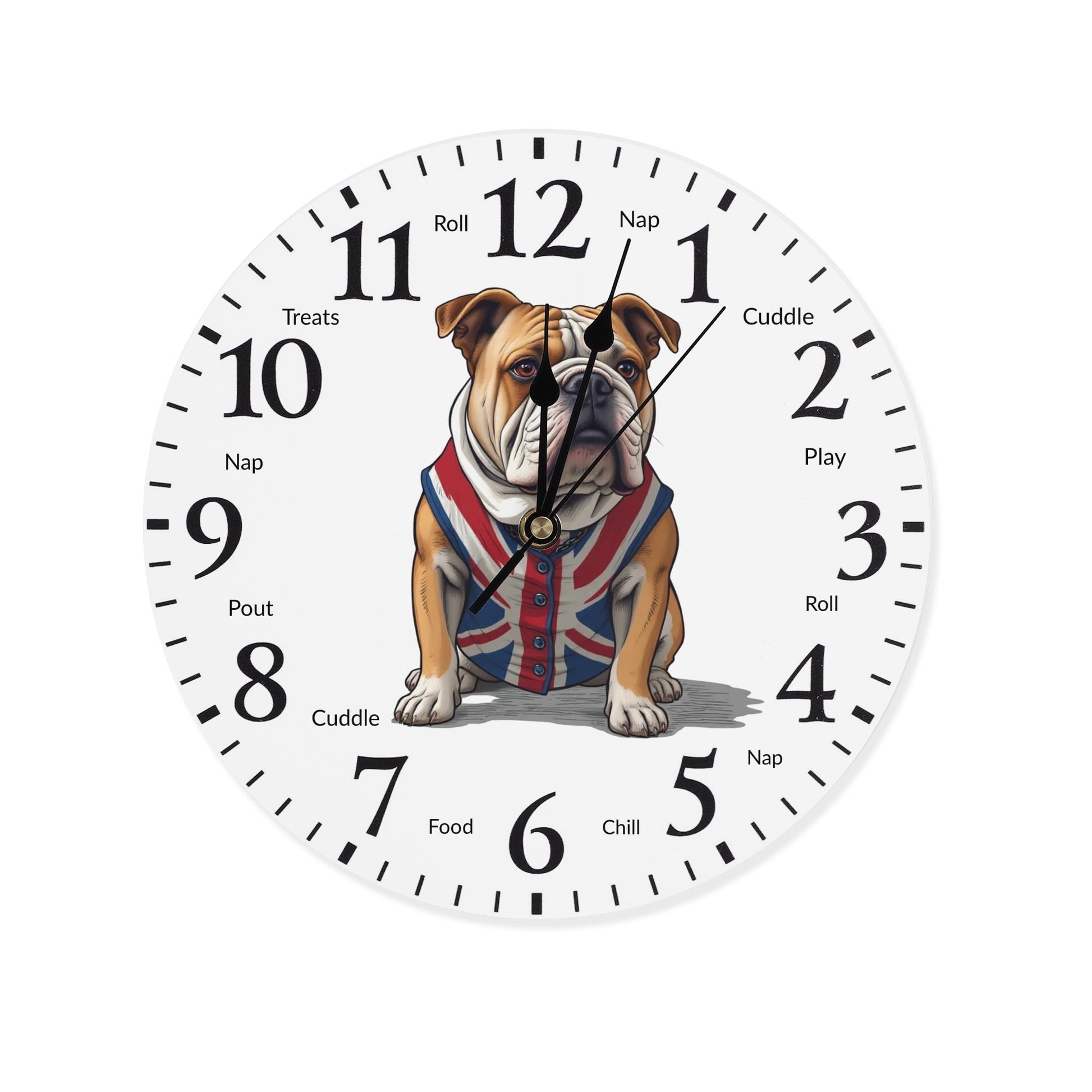 "Pawsome Bulldog Wall Clock: Stylish decor with playful activity reminders for dog lovers." theshithotcompany