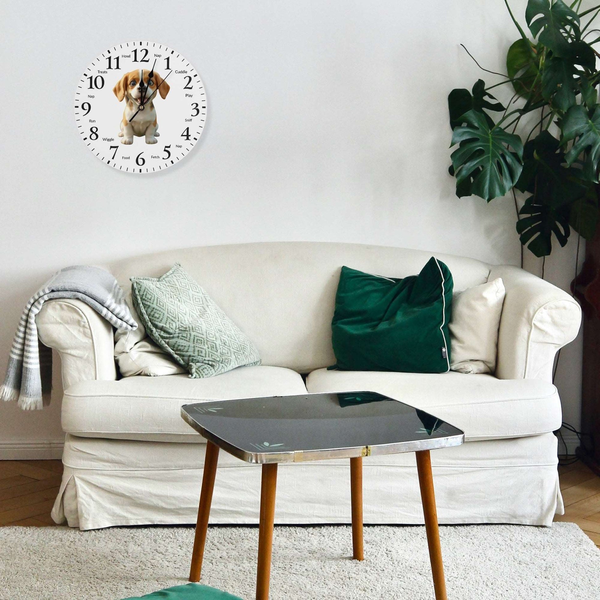 "Pawsome Beagle Wall Clock: Stylish decor with playful activity reminders for dog lovers." Theshithotcompany