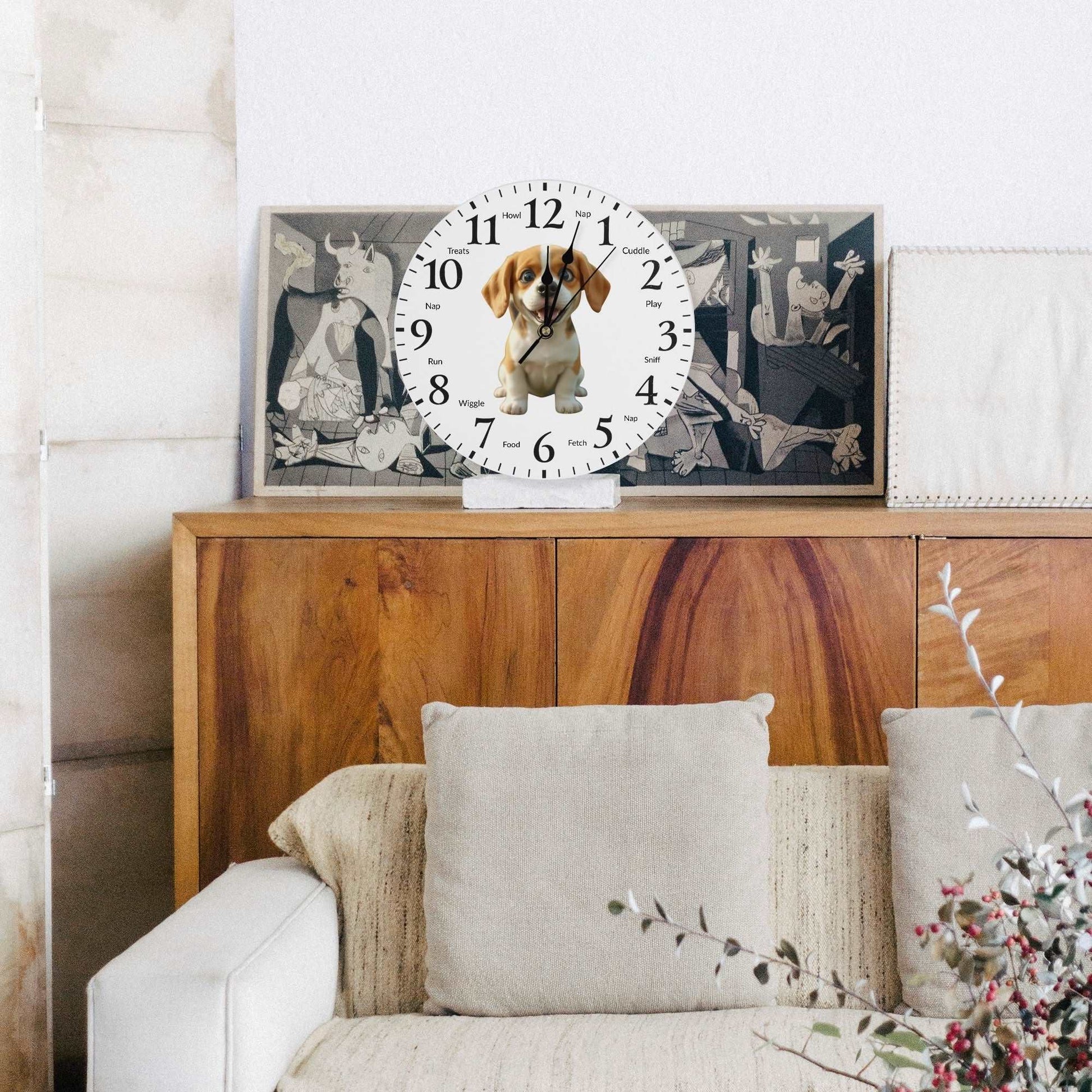 "Pawsome Beagle Wall Clock: Stylish decor with playful activity reminders for dog lovers." Theshithotcompany