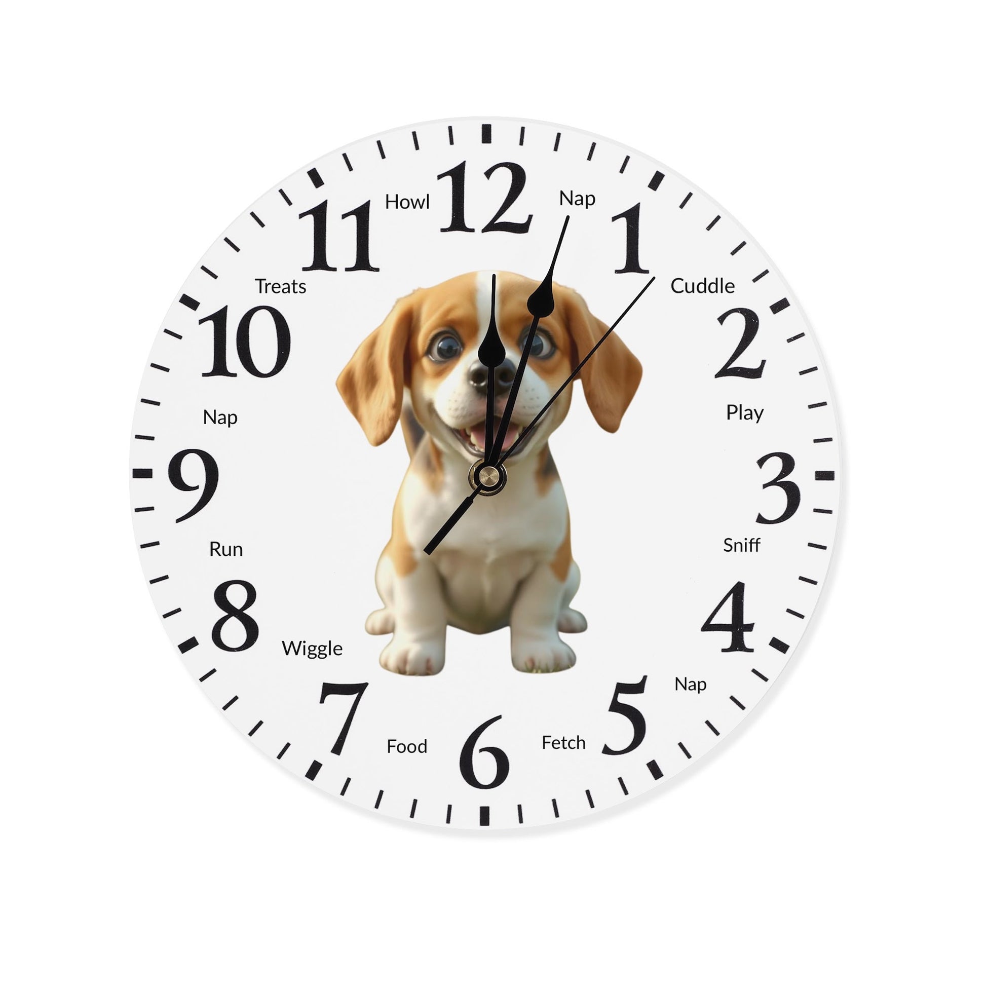 "Pawsome Beagle Wall Clock: Stylish decor with playful activity reminders for dog lovers." Theshithotcompany