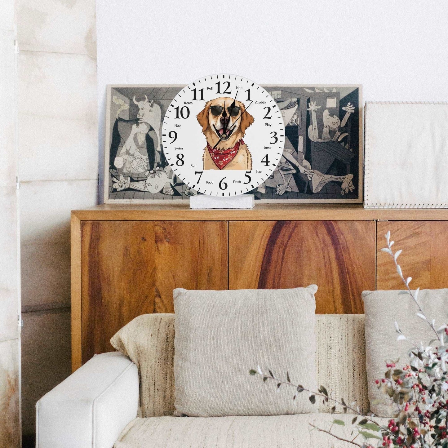 "Pawsome Golden Retriever Wall Clock: Stylish decor with playful reminders for dog lovers' homes." theshithotcompany