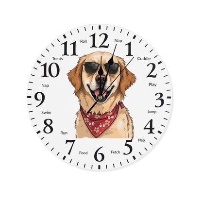 "Pawsome Golden Retriever Wall Clock: Stylish decor with playful reminders for dog lovers' homes." theshithotcompany