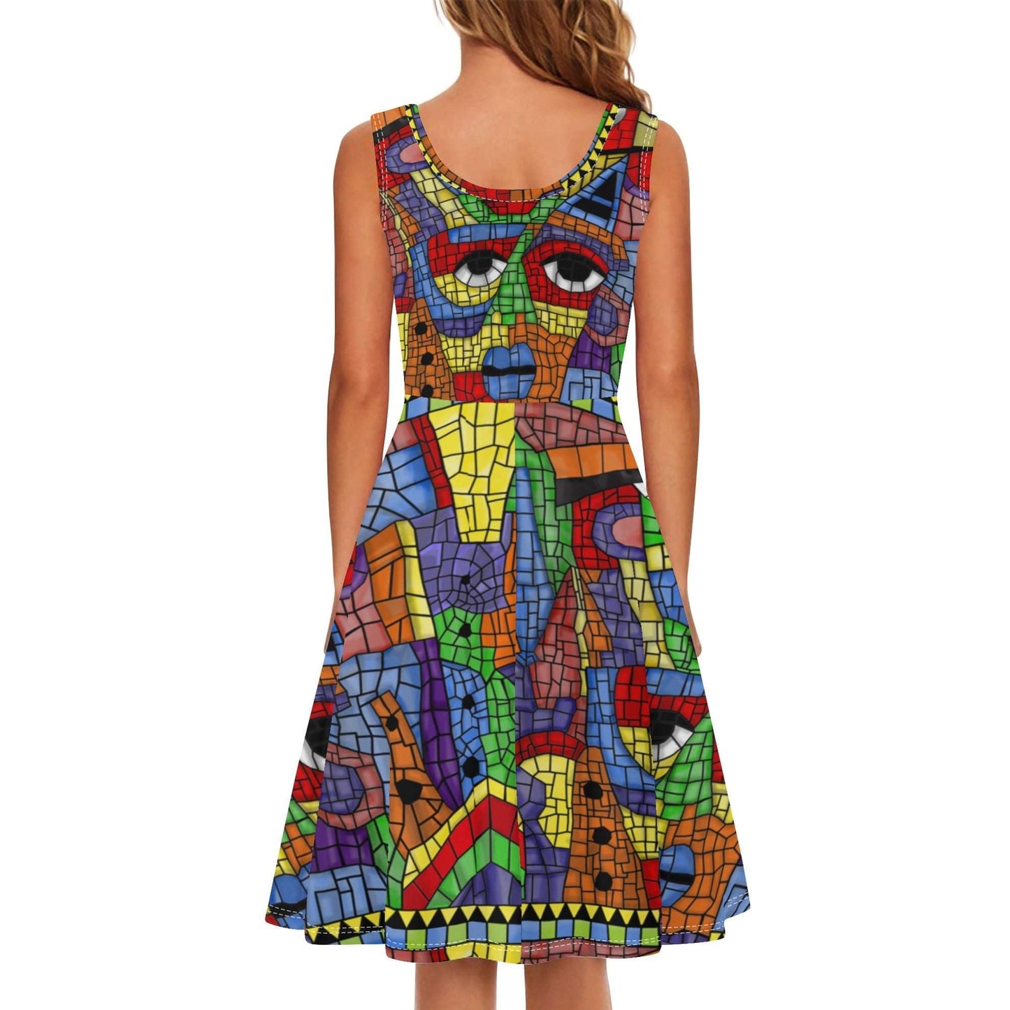 A vibrant sundress featuring The Picasso print, perfect for summer outings with a flattering A-line silhouette and hidden pockets. Theshithotcompany