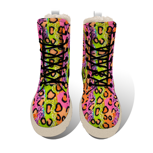 "Eye-catching Treadz Winter Boots - Wild Sparkle by ShitHot feature leopard print and sequins for stylish winter glam."
