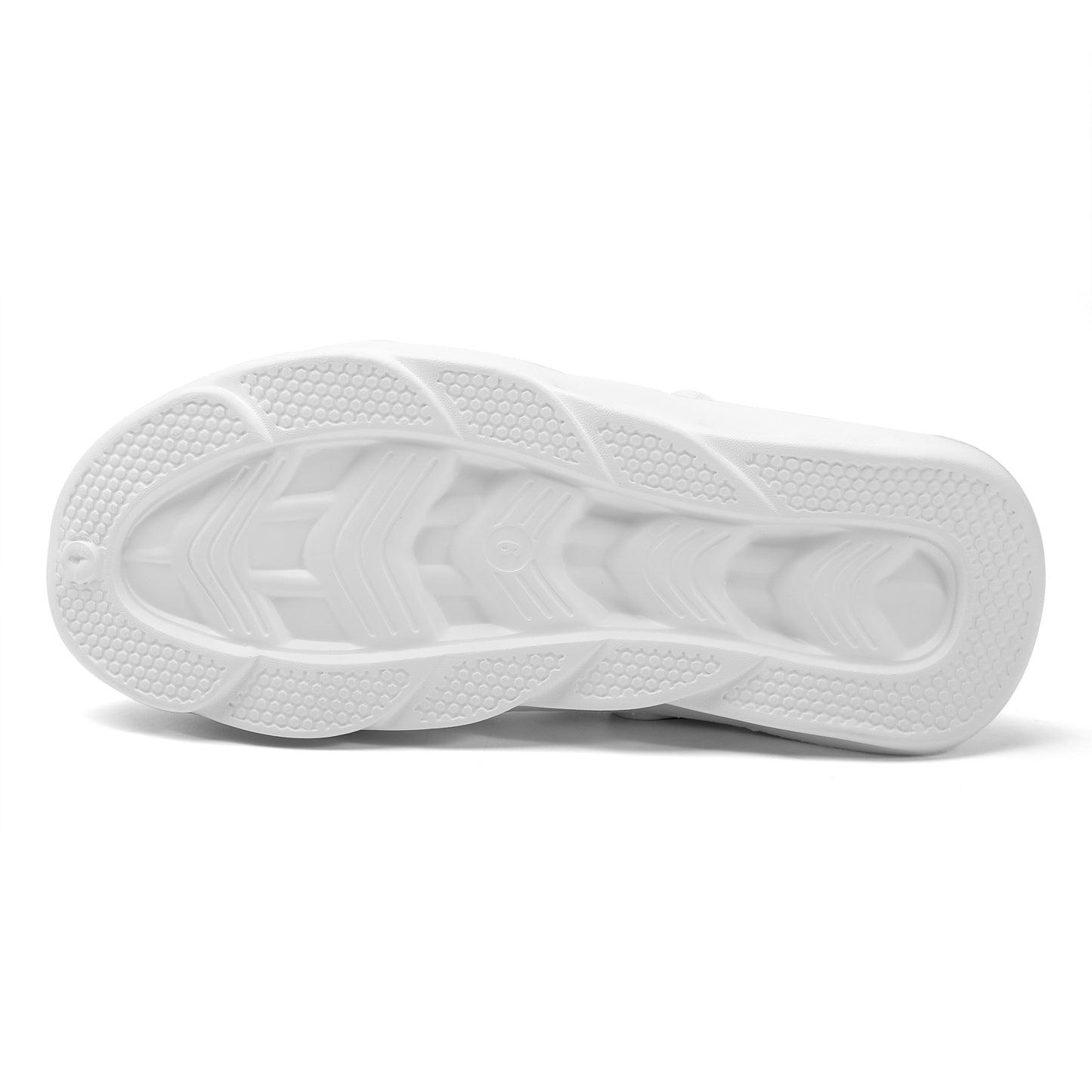 Treadz Mismatch Clogs - Safari featuring white EVA sole with textured tread pattern and chevron design, showcasing durable non-slip bottom construction for enhanced grip and comfort