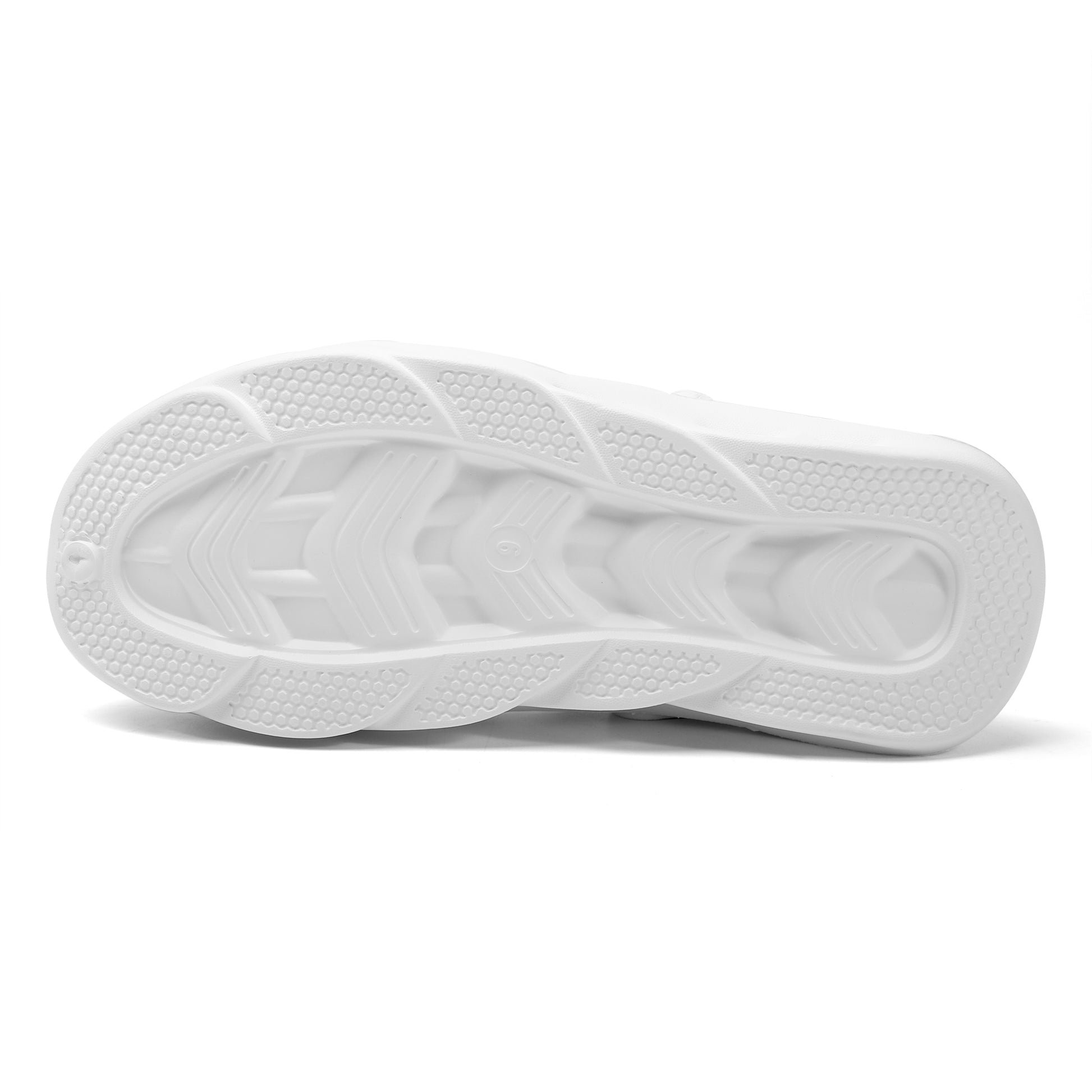 Treadz Mismatch Clogs - Safari featuring white EVA sole with textured tread pattern and chevron design, showcasing durable non-slip bottom construction for enhanced grip and comfort