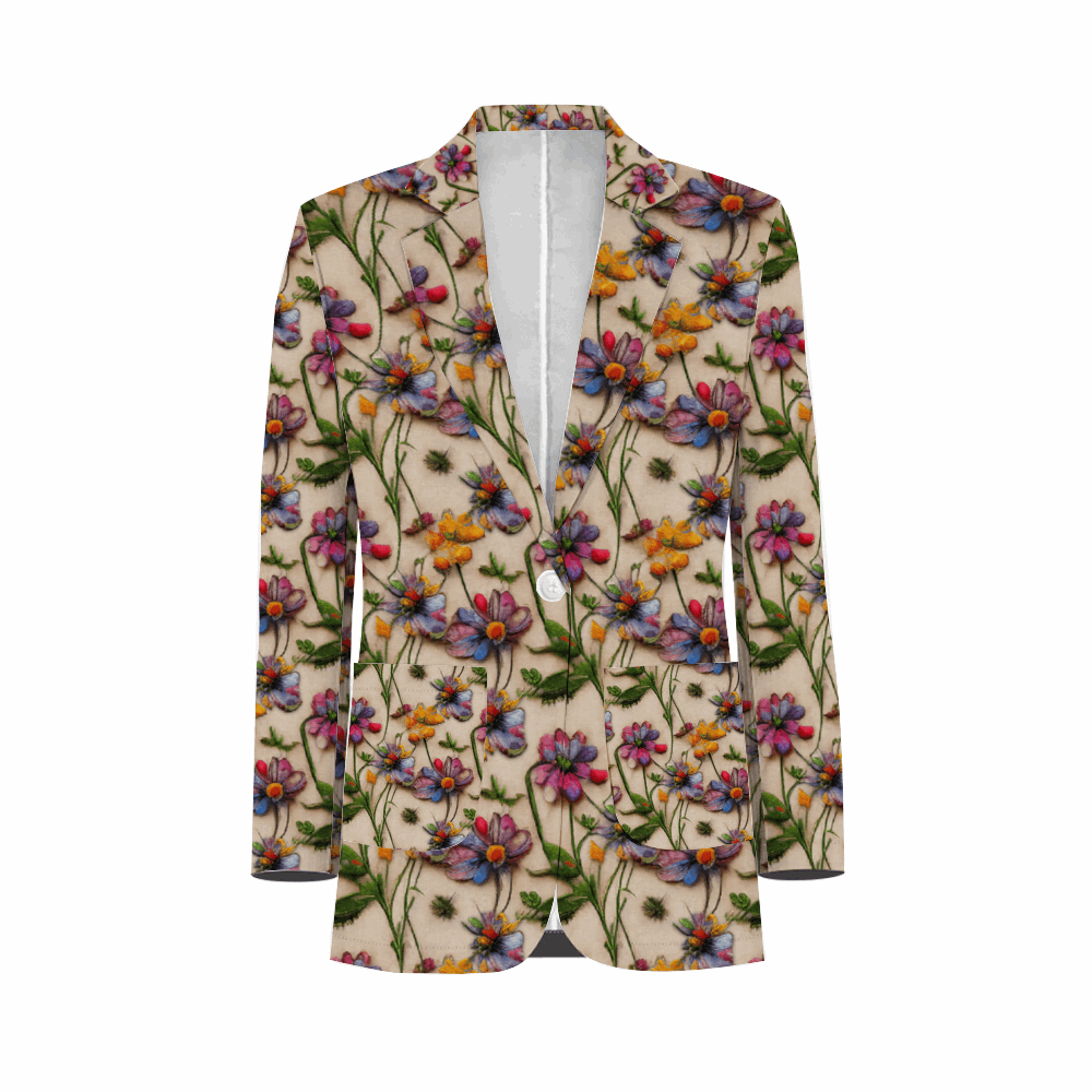 Rogue & Co. Men's Casual Blazer- Wildflower featuring vibrant floral print with colorful wildflowers on cream background. Stylish sportscoat with notched lapels and front pockets, perfect for casual and semi-formal occasions.