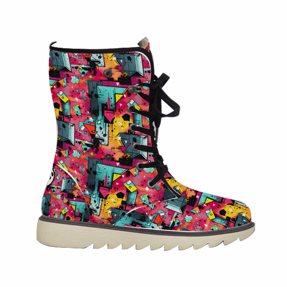 Mystic Prism: Vibrant swirling color pattern winter boots by Treadz by ShitHot, ideal for warmth and unique style. theshithotcompany