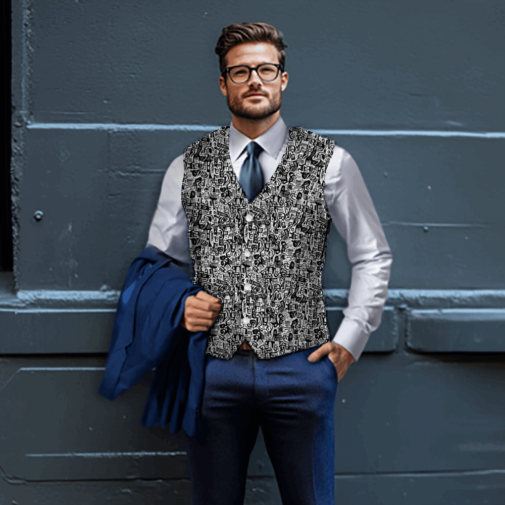 Stylish men's vest with a unique fossil print, perfect for any occasion, offering comfort and versatility in warm weather. Theshithotcompany