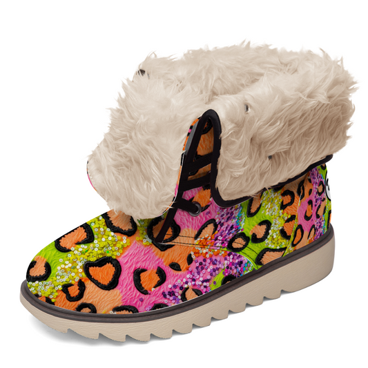 "Eye-catching Treadz Winter Boots - Wild Sparkle by ShitHot feature leopard print and sequins for stylish winter glam."
