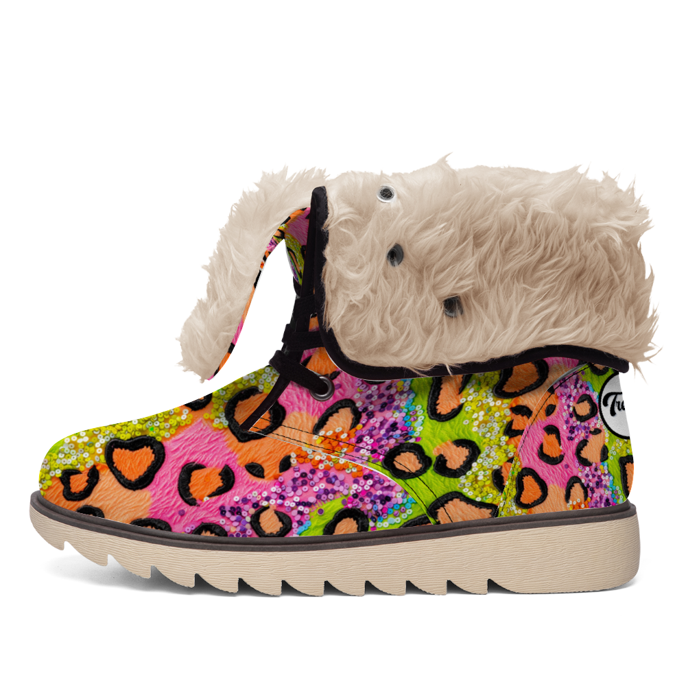 "Eye-catching Treadz Winter Boots - Wild Sparkle by ShitHot feature leopard print and sequins for stylish winter glam."
