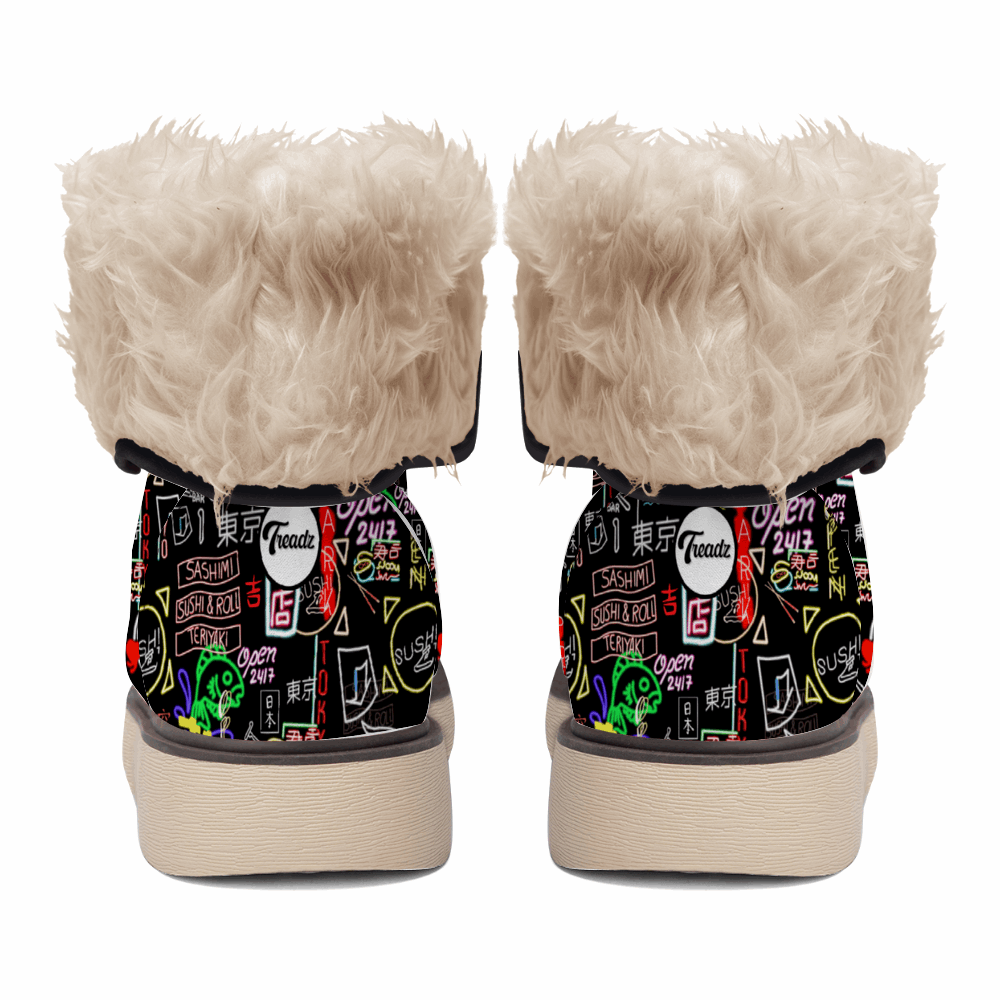 "Akihabara Pulse unisex winter boots by ShitHot, featuring durable design, insulation, and plush faux fur." theshithotcompany