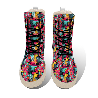 Mystic Prism: Vibrant swirling color pattern winter boots by Treadz by ShitHot, ideal for warmth and unique style. theshithotcompany