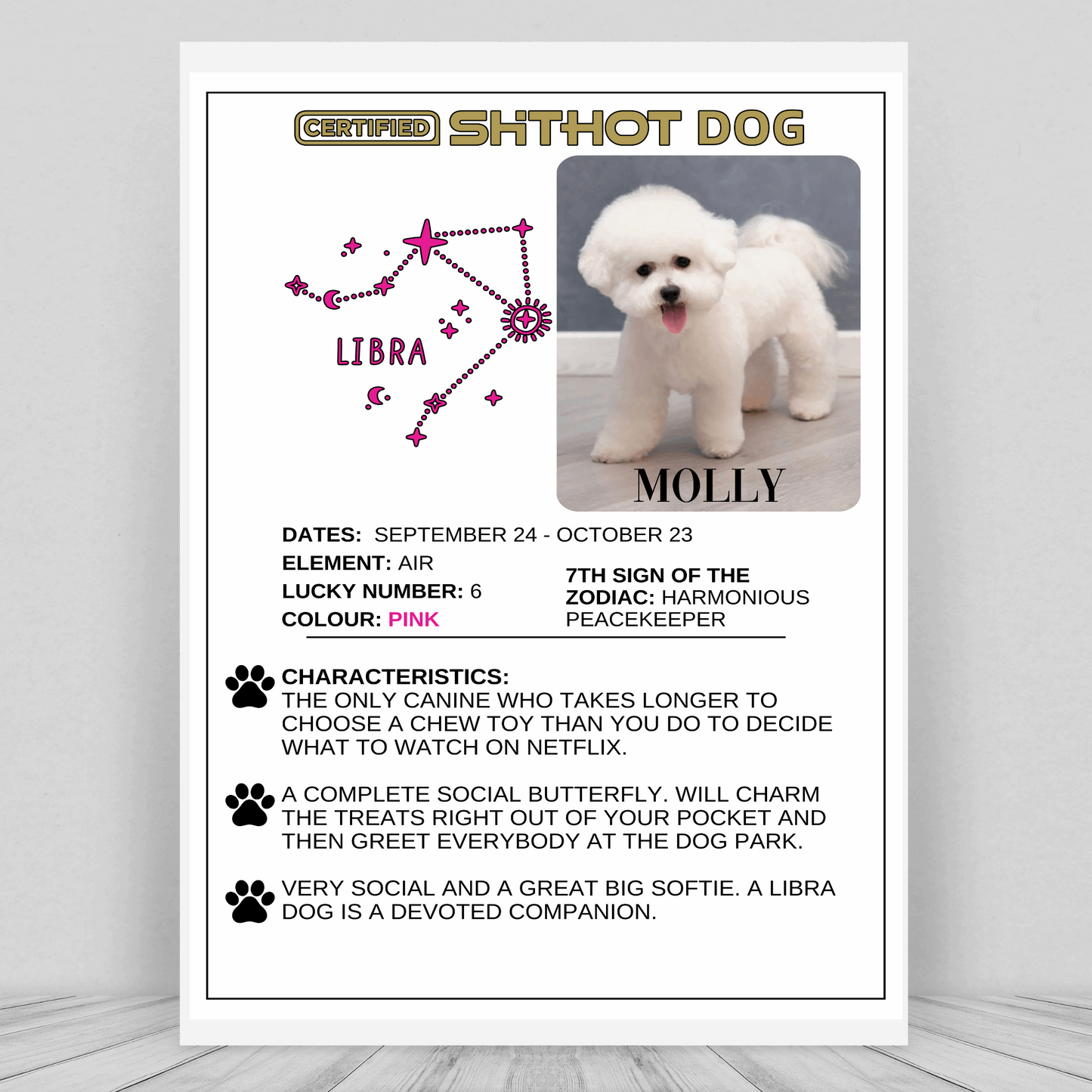 Certified ShitHot Customizable Zodiac Canine Framed Canvas - Leo