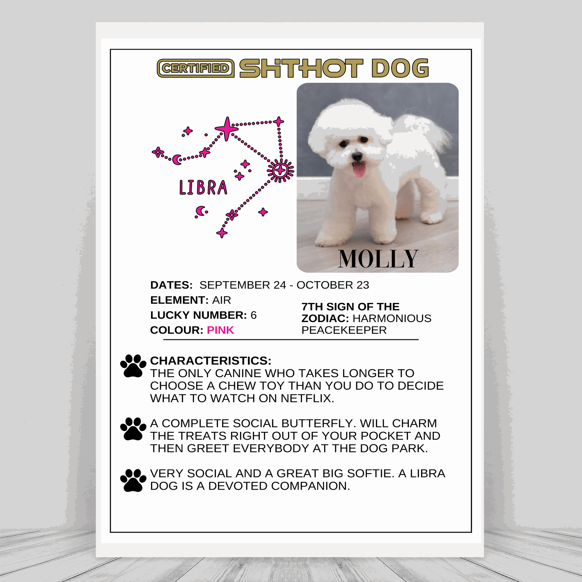 Certified ShitHot Customizable Zodiac Canine Framed Canvas - Libra