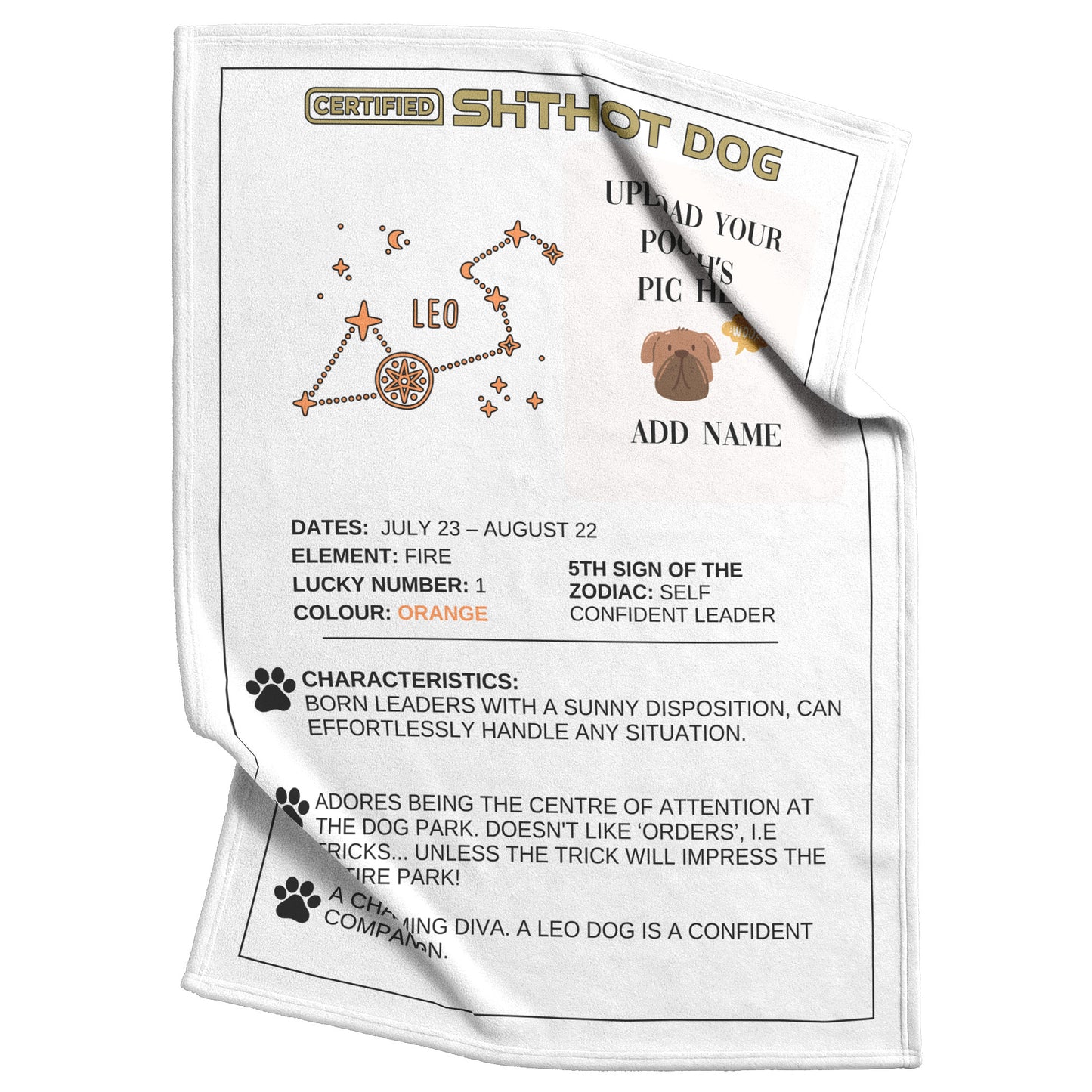 Certified ShitHot Customizable Zodiac Canine Blanket - Leo