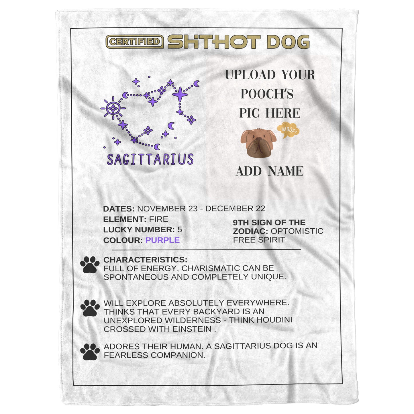 Certified ShitHot Customizable Zodiac Canine Blanket - Sagittarius