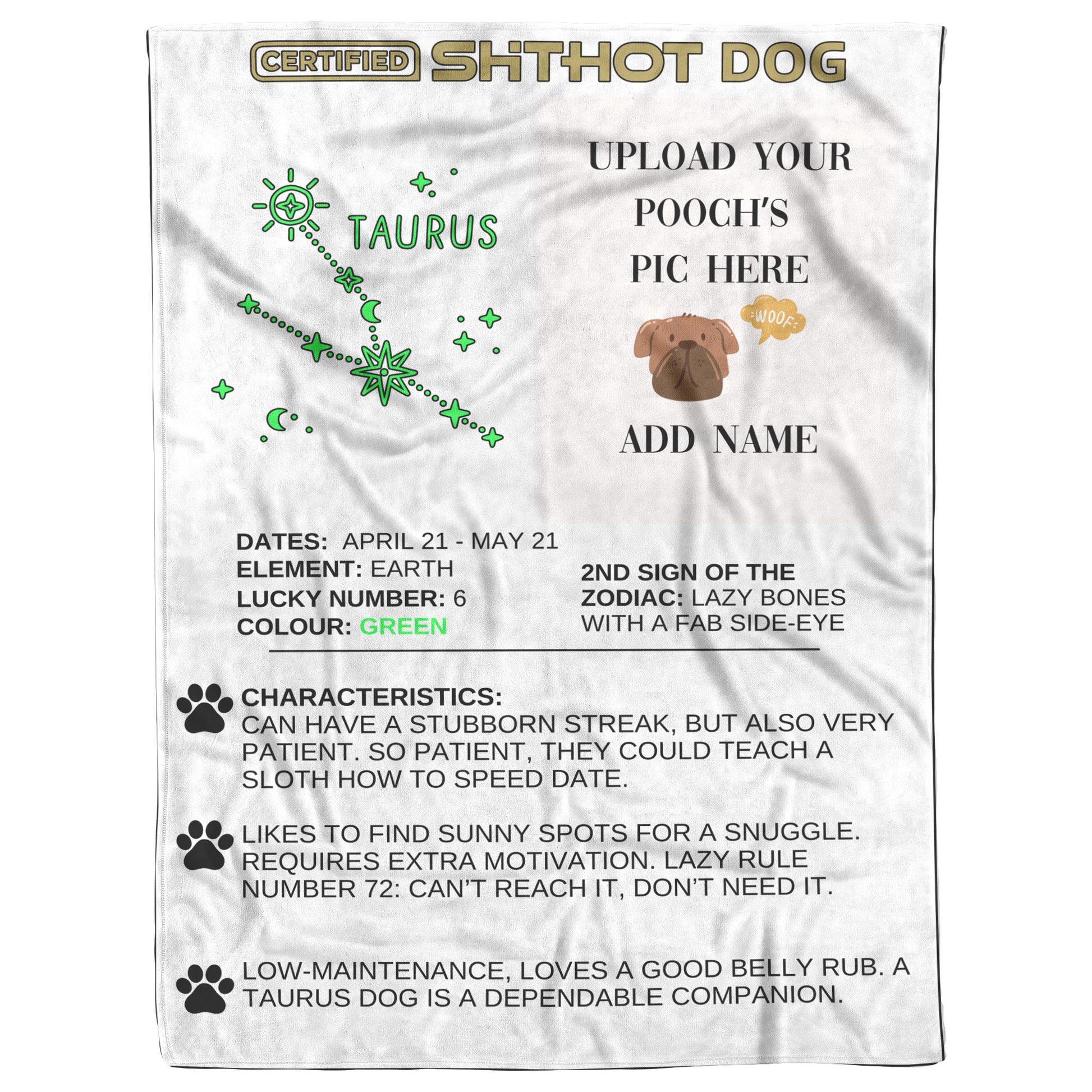 Certified ShitHot Customizable Zodiac Canine Blanket - Taurus