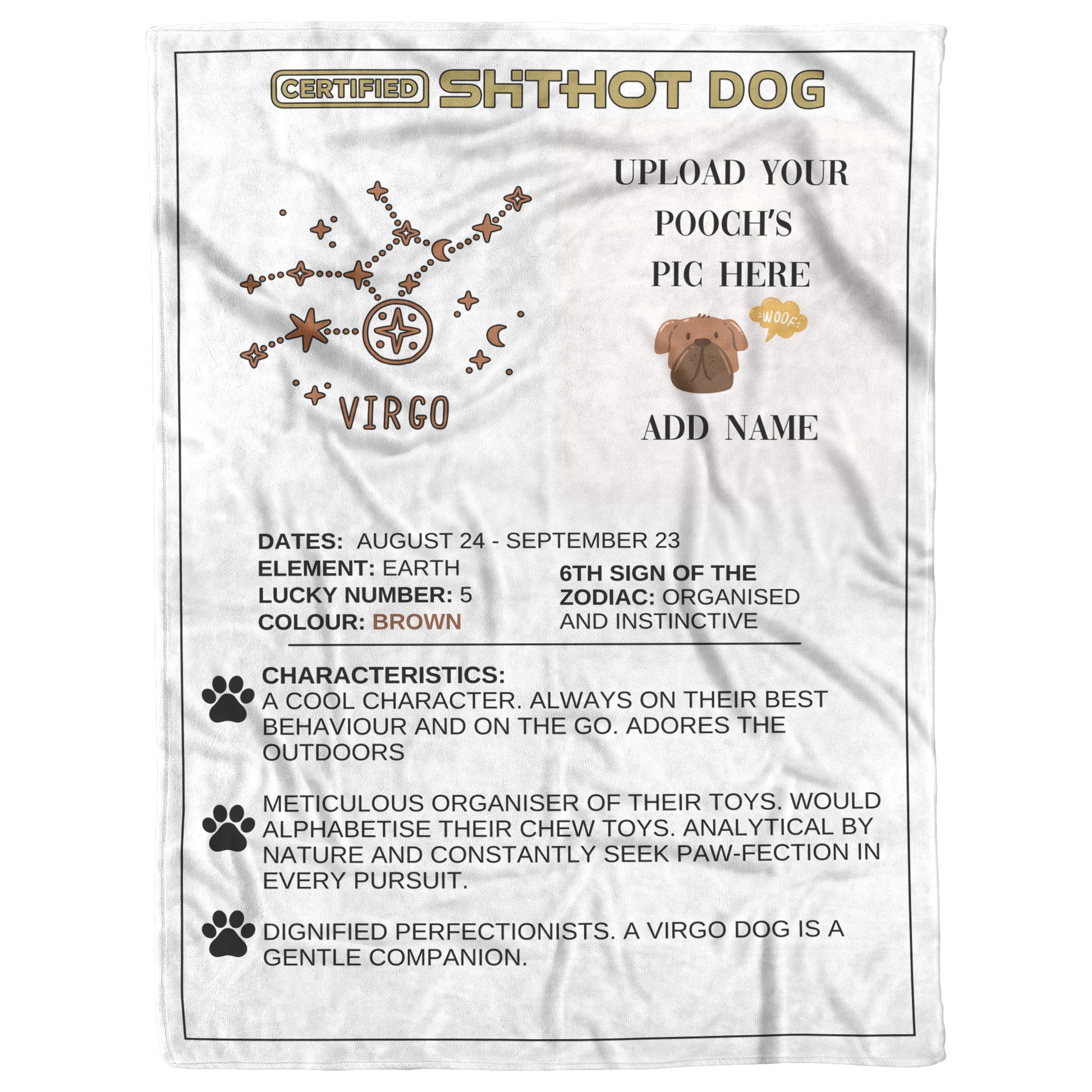 Certified ShitHot Customizable Zodiac Canine Blanket - Virgo