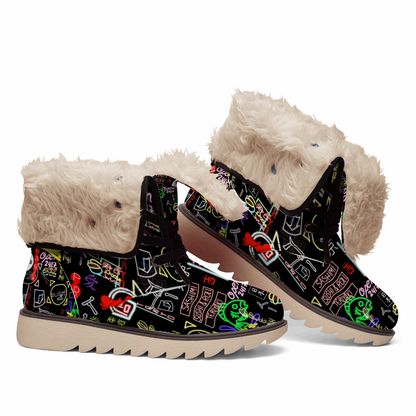 "Akihabara Pulse unisex winter boots by ShitHot, featuring durable design, insulation, and plush faux fur." theshithotcompany