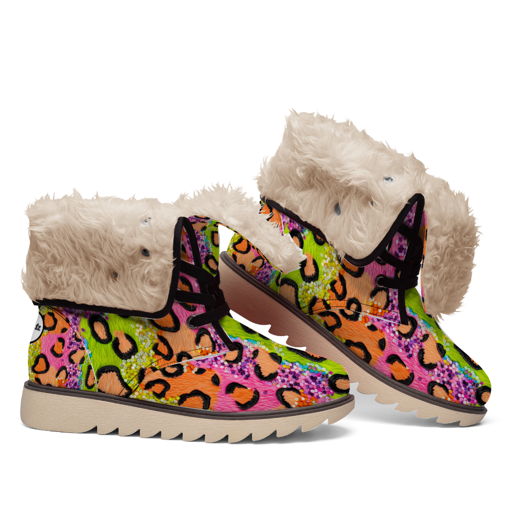 "Eye-catching Treadz Winter Boots - Wild Sparkle by ShitHot feature leopard print and sequins for stylish winter glam."
