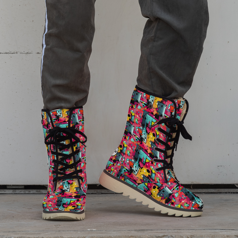 Mystic Prism: Vibrant swirling color pattern winter boots by Treadz by ShitHot, ideal for warmth and unique style. theshithotcompany