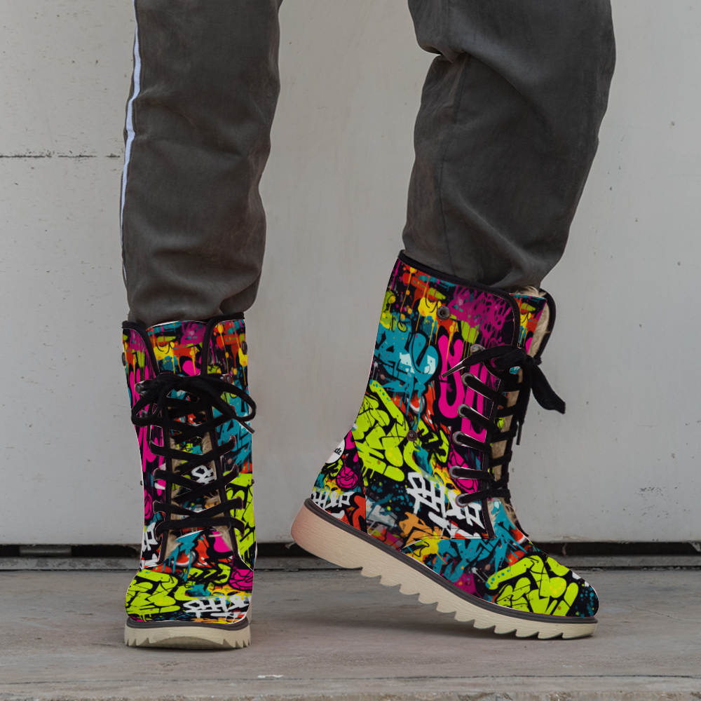 Street Art: Colorful street art-inspired winter boots by Treadz by ShitHot, perfect for urban creativity. theshithotcompany