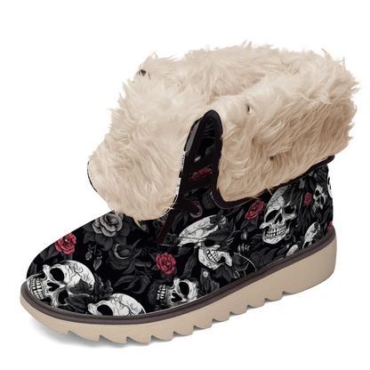 "Bold Treadz Winter Boots - Skull Rebel by ShitHot showcase striking skull and rose designs, ideal for edgy winter style."