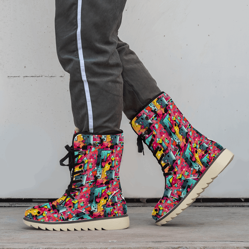 Mystic Prism: Vibrant swirling color pattern winter boots by Treadz by ShitHot, ideal for warmth and unique style. theshithotcompany