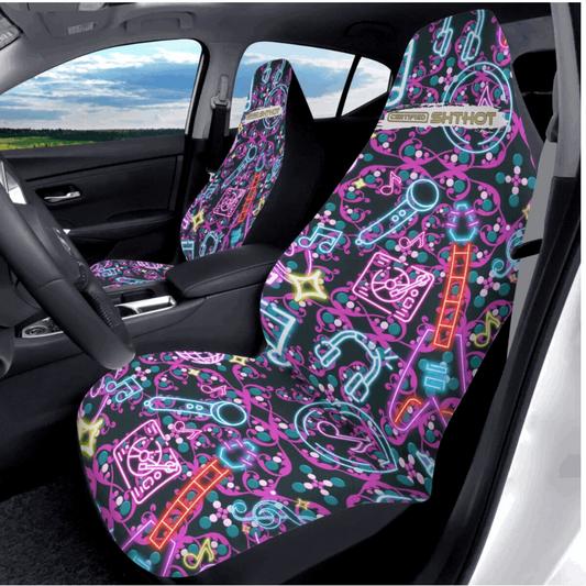 Air Jam Neon Blue: "ShitHot Personalized Front Car Seat Covers - Air Jam Neon Blue for vibrant interiors." theshithotcompany