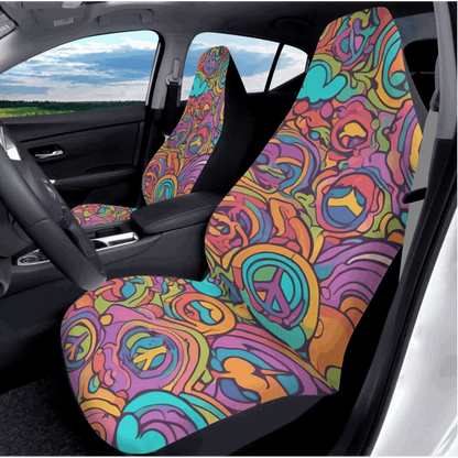  "ShitHot Personalized Front Car Seat Covers - Peace design for a calming vibe." theshithotcompany