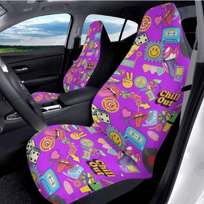 "ShitHot Personalized Front Car Seat Covers - Retro Purple for a nostalgic touch." theshithotcompany