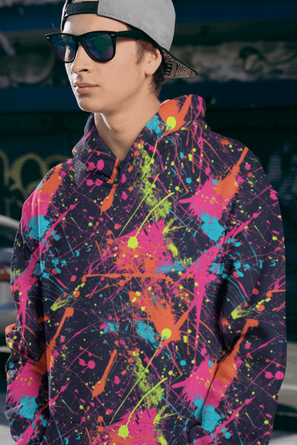 Rogue & Co Men's Paint Splat Hoodie sweatshirt with vibrant splat design for stylish comfort and durability.. theshithotcompany