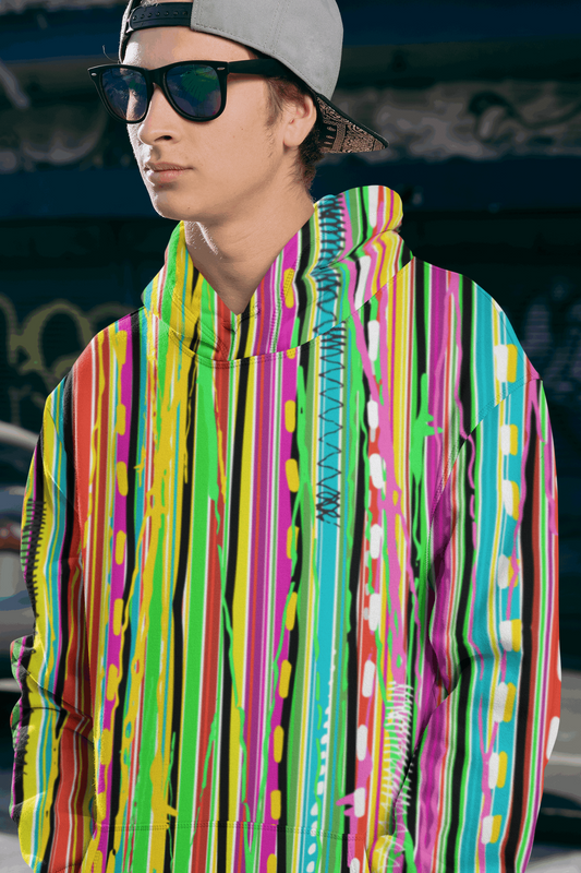 "Rogue & Co Men's Candy Stripe Hoodie: Comfortable, stylish, cozy hood, vibrant print & spacious pocket." theshithotcompany