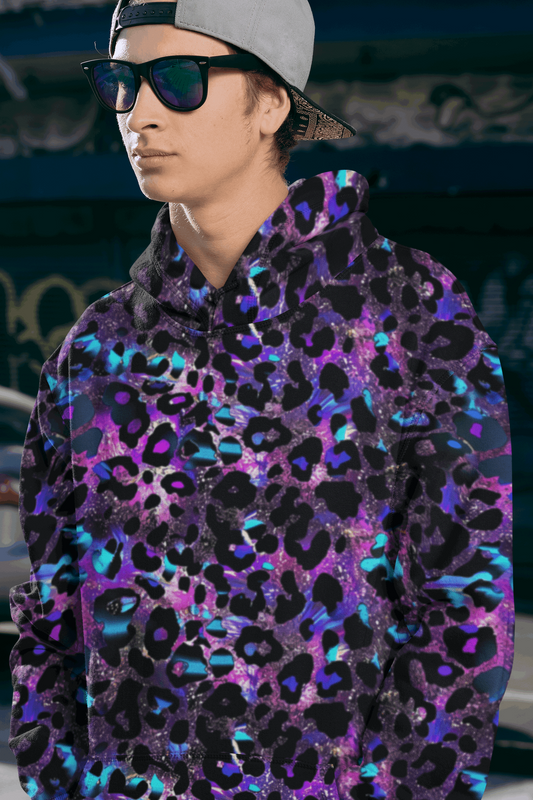 Rogue & Co Futuristic Leopard Hoodie sweatshirt featuring bold leopard print for stylish comfort.. theshithotcompany