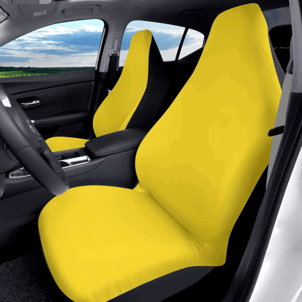 "ShitHot Personalized Front Car Seat Covers - Yellow for a sunny and bright interior." theshithotcompany